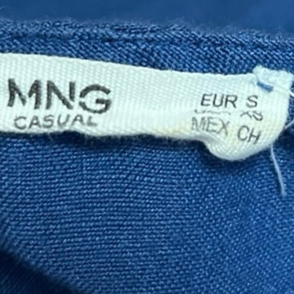 MNG Mango Blue Linen Blend Scoop Neck Button Sleeveless Tank Vest Top Size XS - Picture 3 of 4